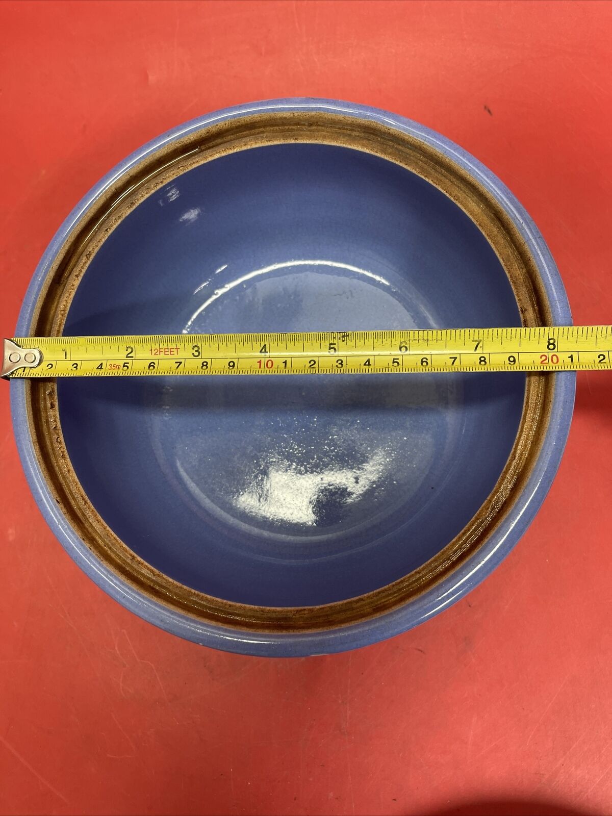 Vintage Blue Glazed Stoneware CASSEROLE + LID Serving Bowl Crock 8" Dia.