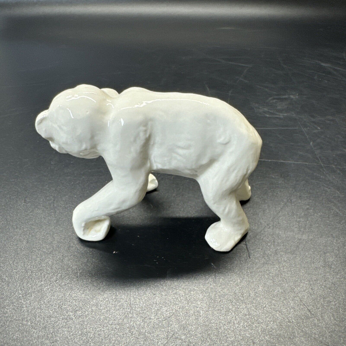 VINTAGE SMALL WHITE APE CHIMPANZEE MONKEY FIGURINE CZECHOSLOVAKIA ART POTTERY