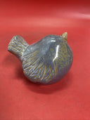 Blue and Brown Pottery Pudgy, Puffed Up Sitting Bird Figure, Garden Decoration