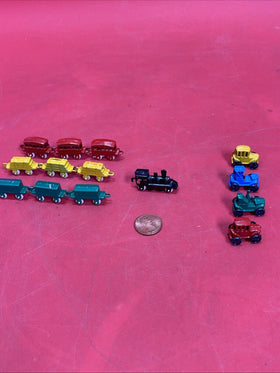 14 Vintage 1950's Tiny Miniature Antique Die Cast Metal Cars Train Made in Japan