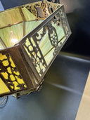 VINTAGE ENGLISH TUDOR TIFFANY STYLE SLAG GLASS HANGING LAMP LIGHT FIXTURE