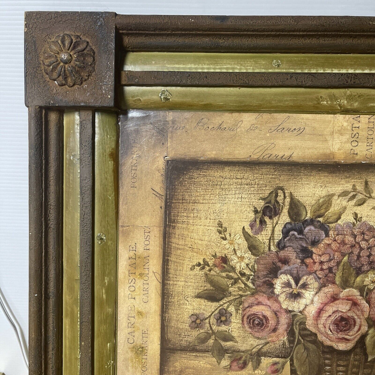 Kimberly Poloson Flowers Basket on Rustic Wooden Background Framed Print Picture