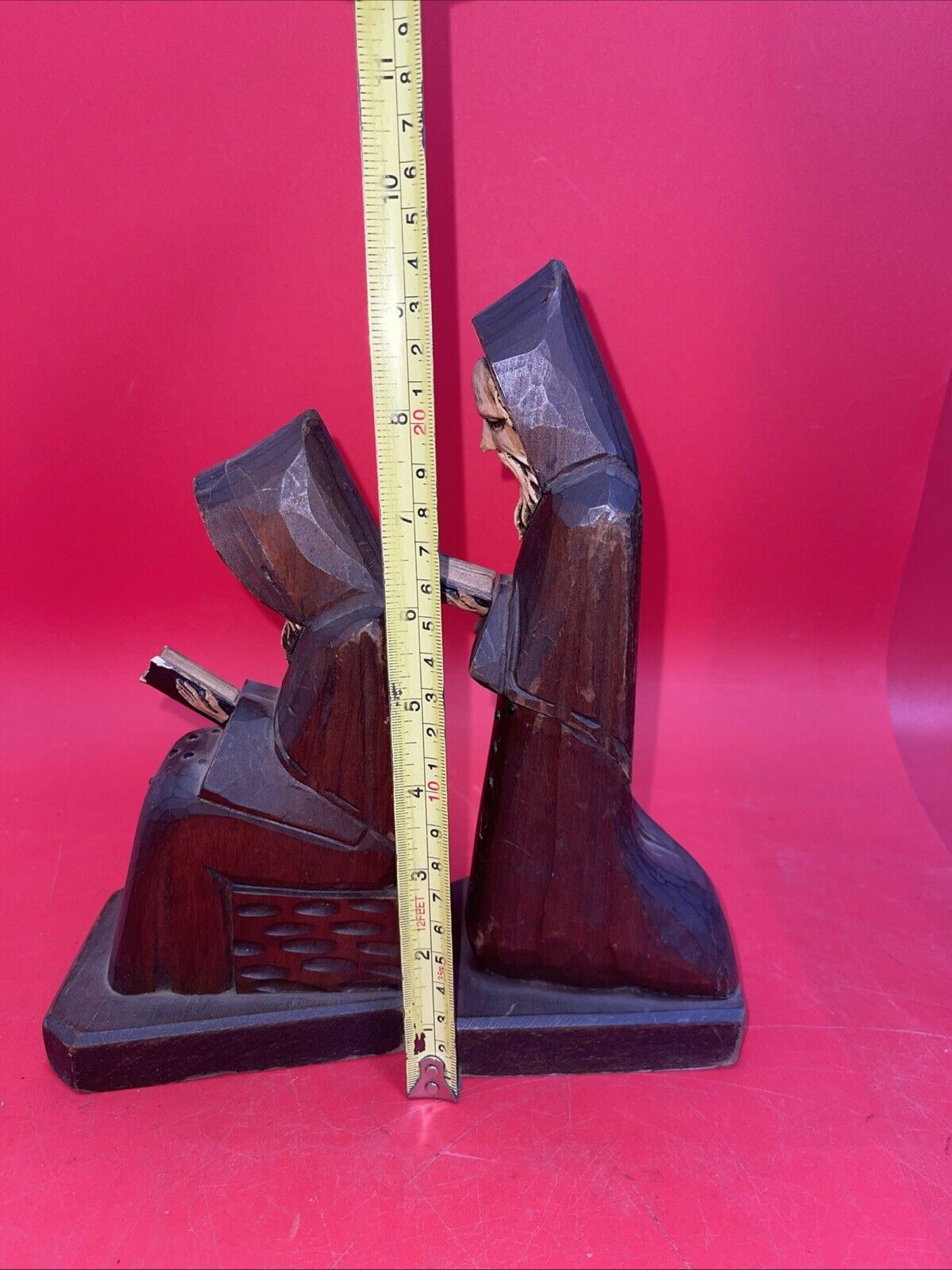 Vintage Carved Wood Statue Wooden Bearded Monk Priest Figure Bible Breviary Set