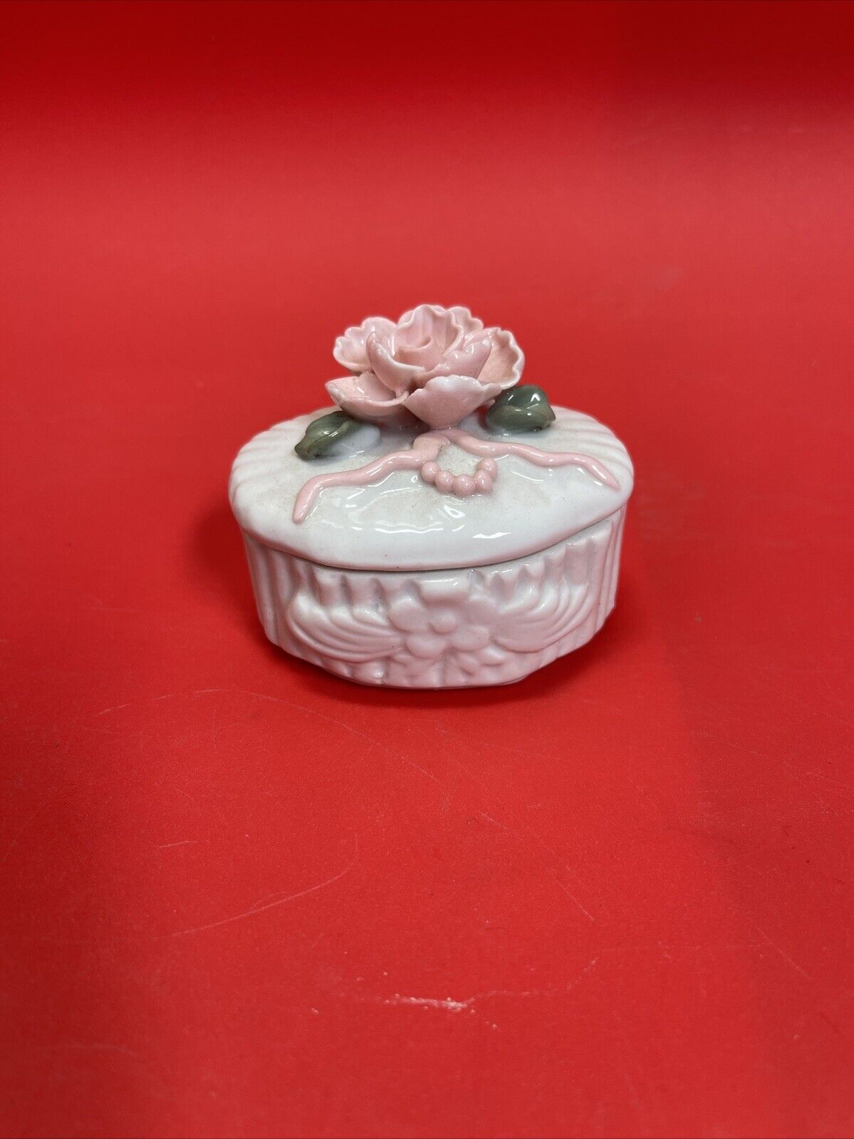 Lot Of (3) Porcelain Floral Jewelry Dishes With Lids