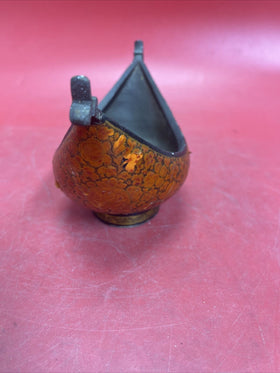 Kashkul Begging Bowl Kashmir Handcrafted Papier Mache Lacquer Brass Dish