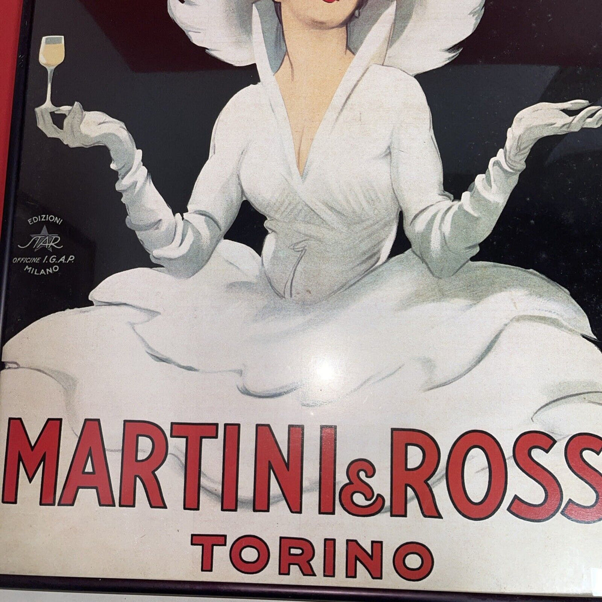 Vintage Framed Poster Vermouth Martini & Rossi Bianco Torino About 25x18in