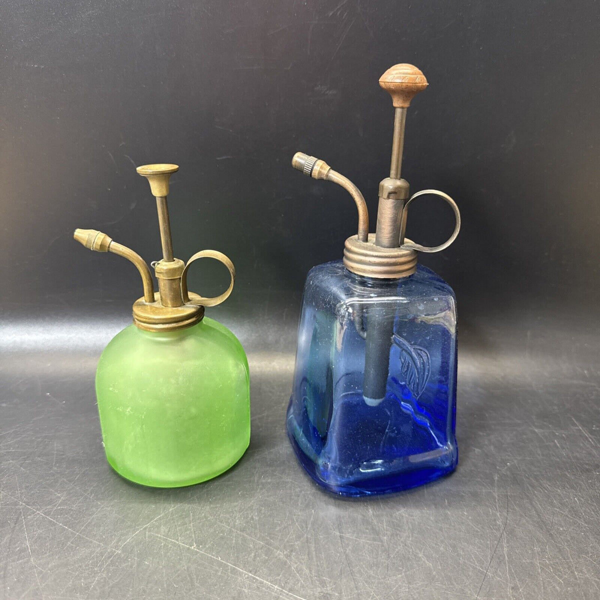 Vintage Blue And Green Glass Perfume Bottle/ Lot Of 2