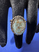 Germany Turquoise Peking Art Glass Ring Twisted Brass Adjustable