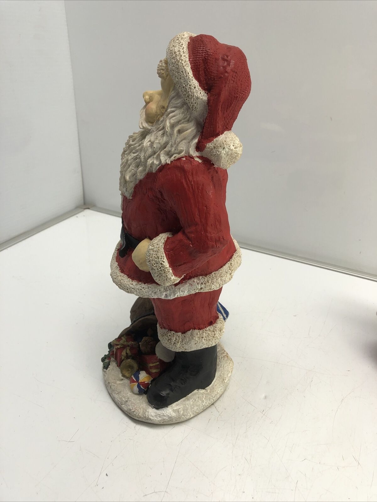 12", 8” Resin Jolly Santa Claus Figurine Holding Teddy Bear With Toys 2Set