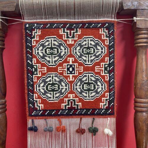 Finished Oriental Hand Woven Rug on Wooden Loom 16x21 inches 9"wx10"h Rug