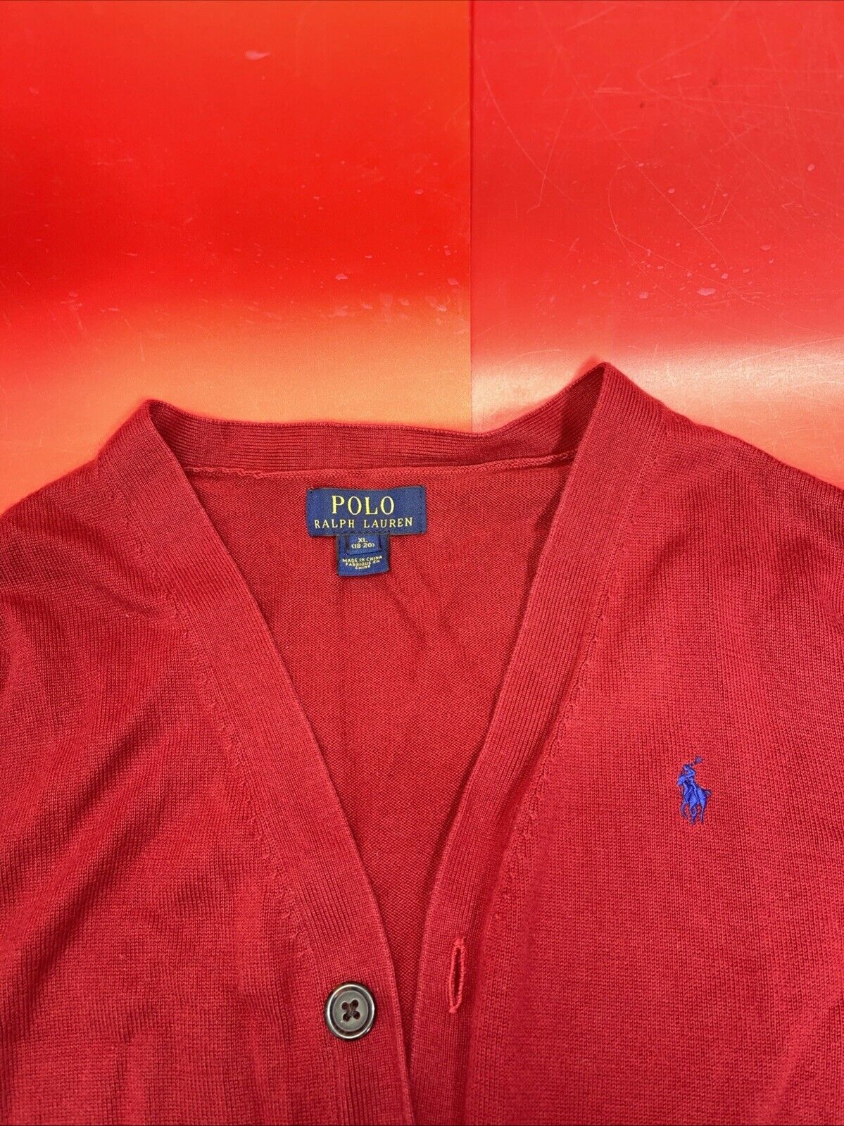 Polo Ralph Lauren Mens Cardigan Red V Neck 100% Pima Cotton Button Up Pullover