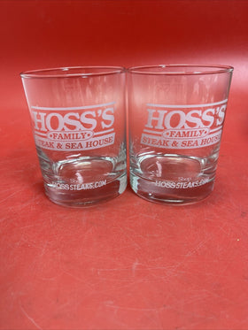 Set of 2 HOSS'S Family Steak & Sea House  ROCKS Whiskey Glass 4"