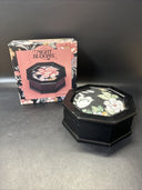 Vintage '91 Wood Jewelry Box Fabric covered Lid Props Open to show Mirror & Felt