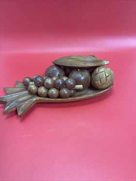 Vintage Wooden Pineapple Bowl  Hand Carved Fruit Home Decor