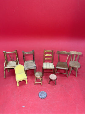 Lot Assorted Vintage Wooden Miniature Dollhouse Chairs