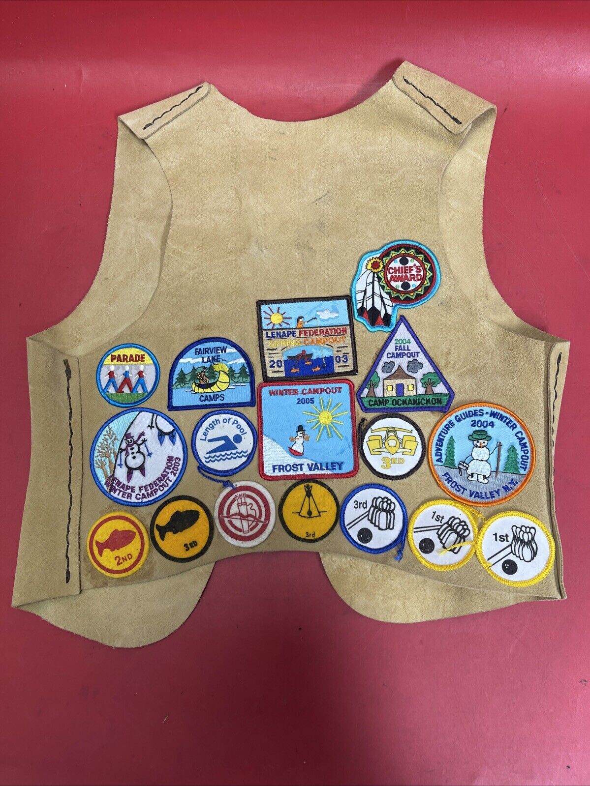 Vintage 90s YMCA Indian Guides Adult Leather Vest Patches
