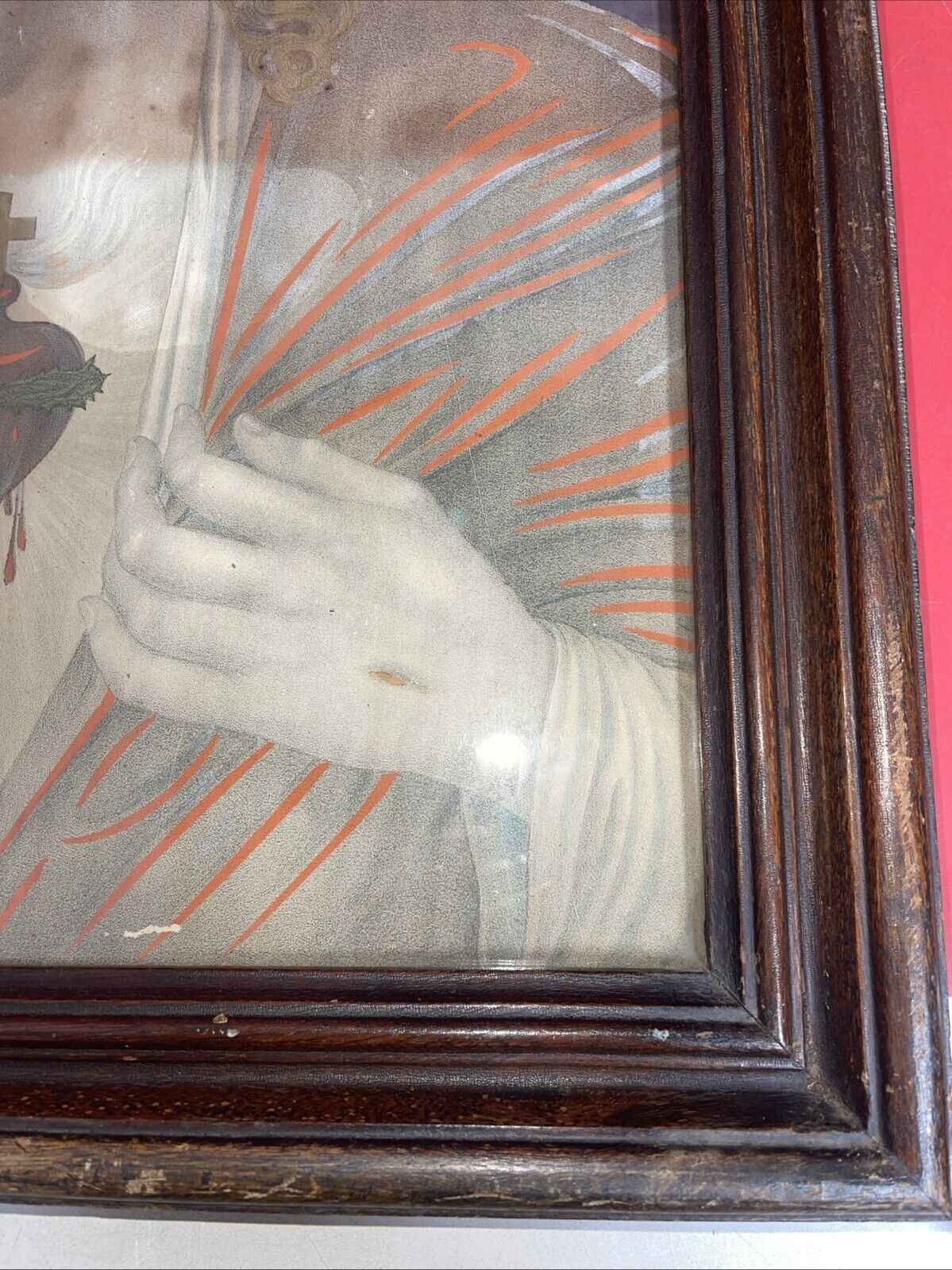 Antique 19th Century 1850s Sacred Heart Of Jesus Christ Chromolithograph Print
