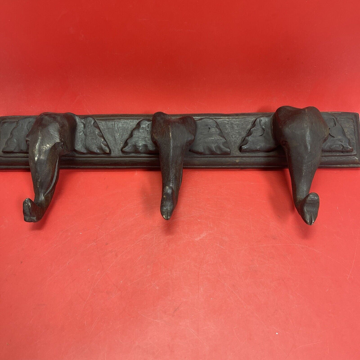 Hand Carved Wood Elephant Coat Hat Wall Hanging Rack