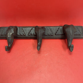 Hand Carved Wood Elephant Coat Hat Wall Hanging Rack