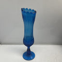 Vintage Royal Blue MCM Pedestal Vase, 11" tall, with ruffled edge