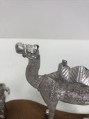 Vintage Set Silver Camel & Man Statue on Wood Stand Sculpture Figurine