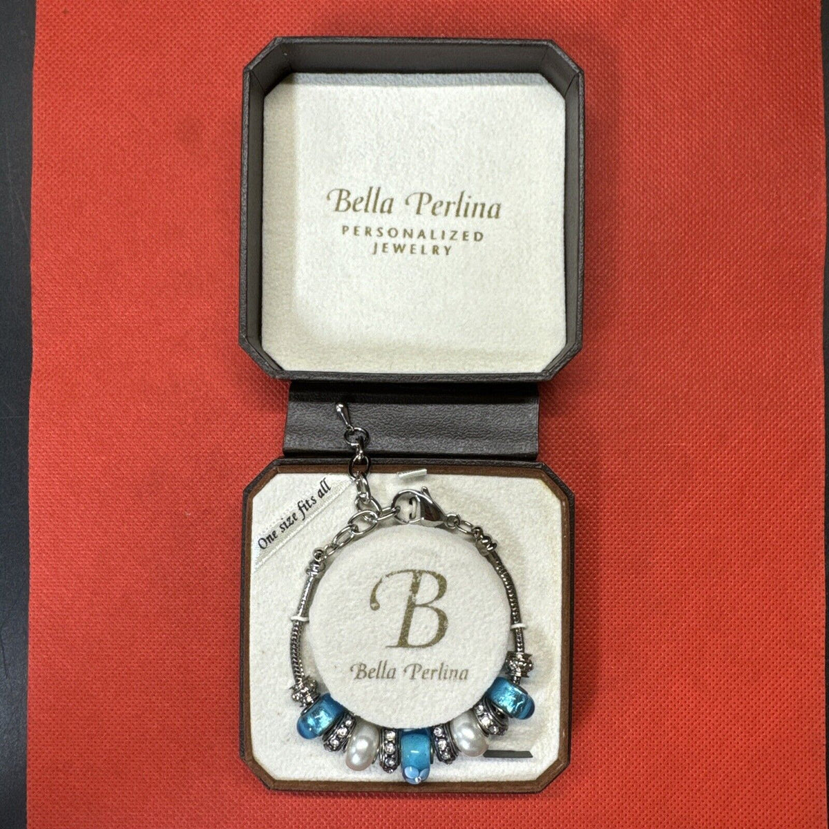 Bella Perlina  Charm & Crystal Bead Bracelet Blue & White