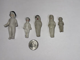 Antique Vintage Tiny Bisque Frozen Charolette Feve Doll 5 pc Lot