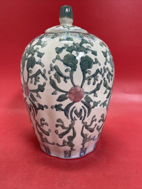 Vintage Chinese Pink Lotus Vase, Ginger Jar with Lid Urn