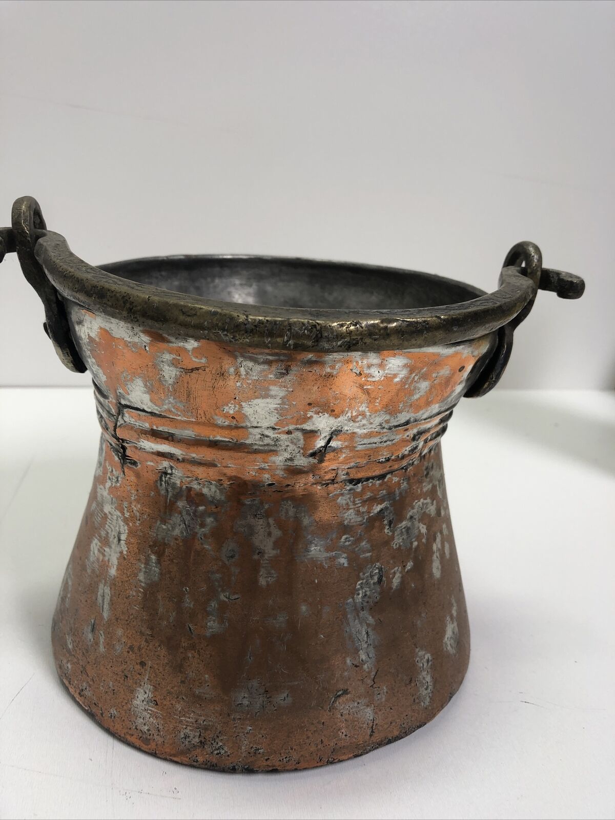 Vintage Copper Hanging Pot Handmade Cauldron Fire Cooking Primitive Metal Cook