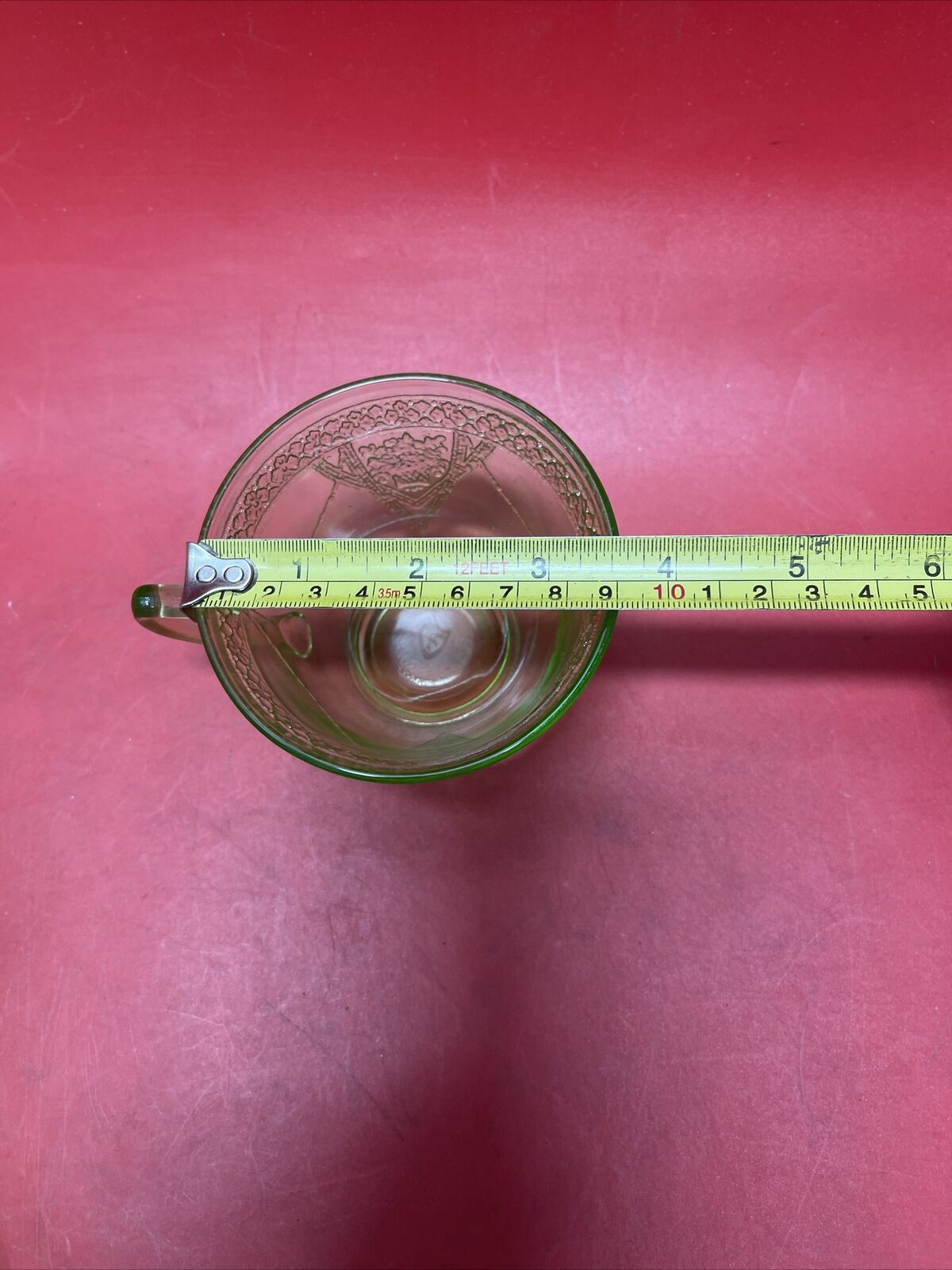 Anchor Hocking Depression Glass Cameo Ballerina Green Uranium Tea Cup & Saucer