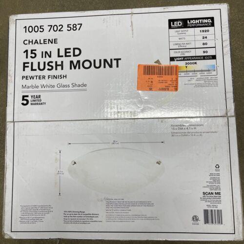 Hampton Bay Chalene 15 in. 1-Light Pewter Clip Integrated LED Flush Mount