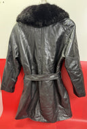 Designer Couture Chosen Leather and Removable Black Fur Collar coat , Jacket S