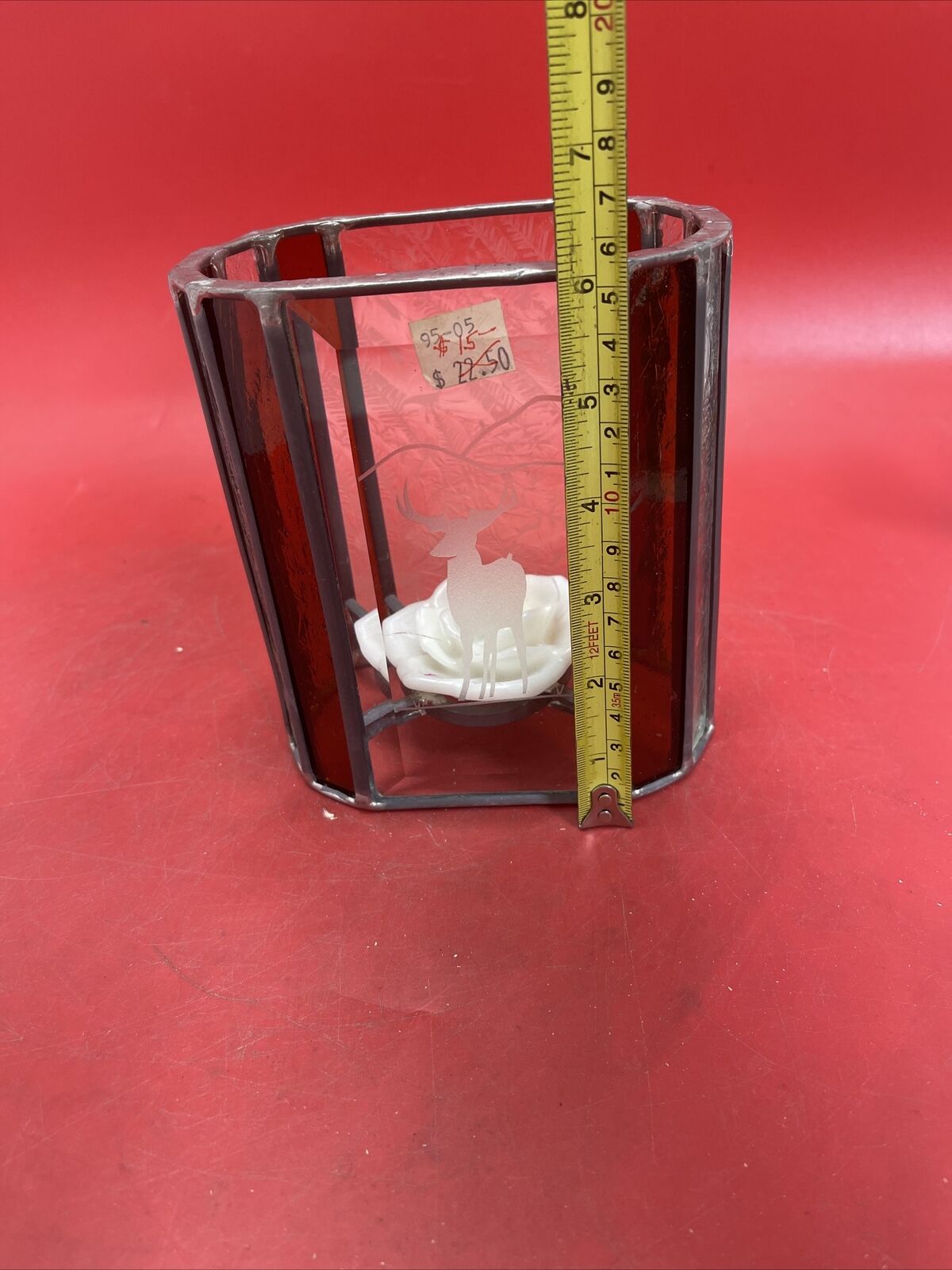 Vintage Candlestick, stained glass, 6 inches high, handmade