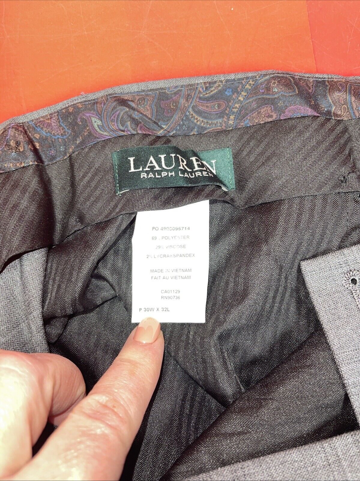 Ralph Lauren Men's Slim Fit Plaid Dress Pants Polyester-Viscose Gray 30X32