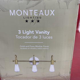 Hensley 21 in. 3-Light Gold and Faux Marble Bathroom Vanity Light Fixture