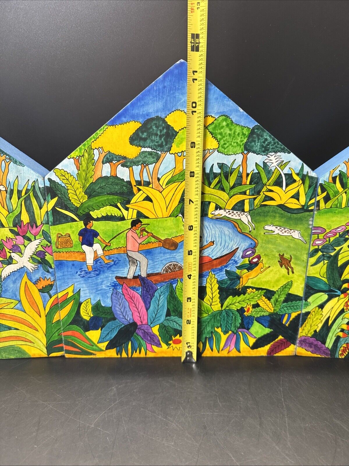 Triptych Acrylic Painting on Wood Abuelo Guarayo