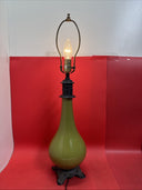 Vintage Gothic Green Porcelain and Brass Table Lamp 29.5” Tall