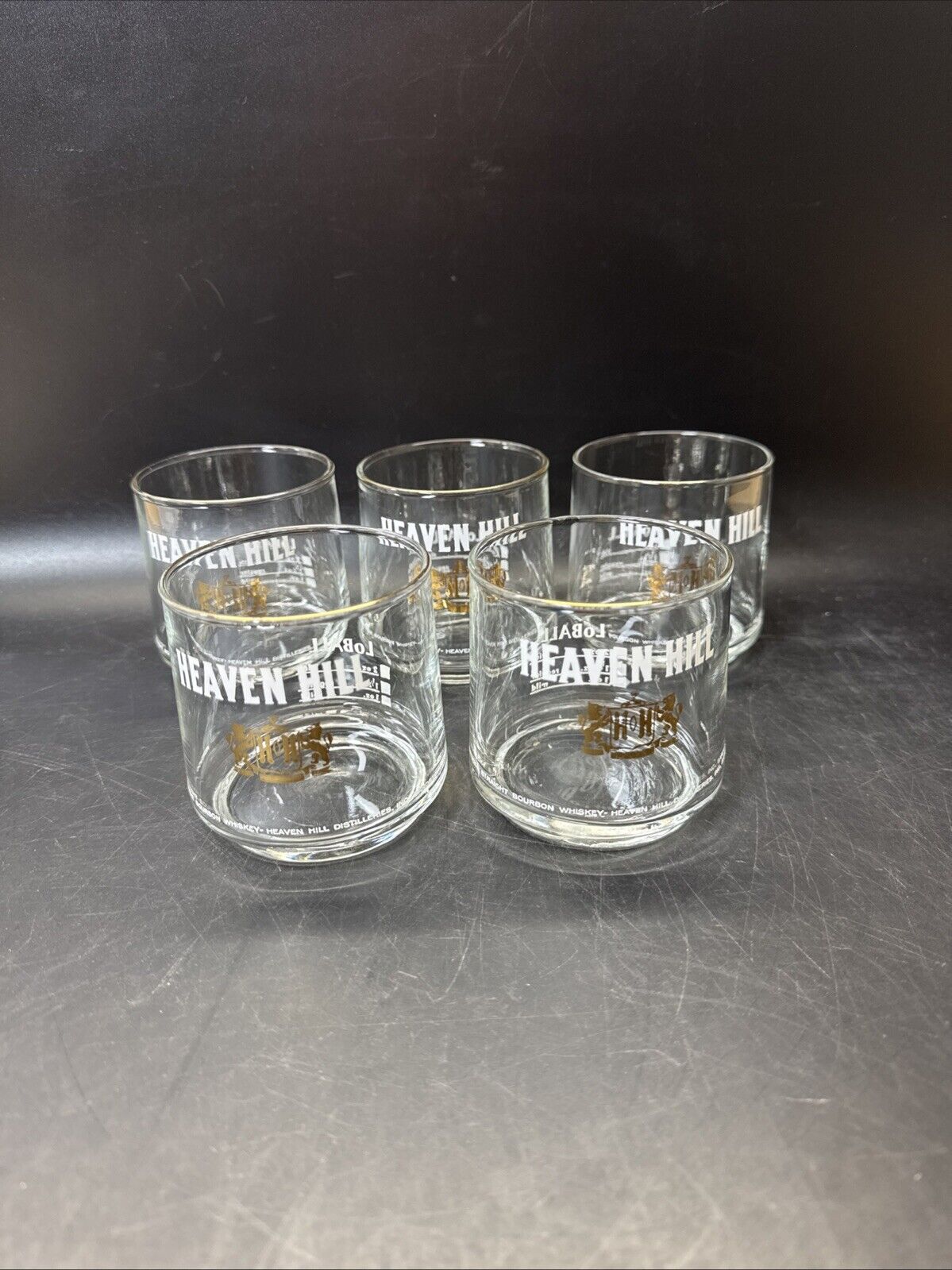 Heaven Hill Gold Trimmed Bourbon Whiskey HiBall Glasses/ Set Of 5