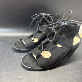 Time And Tru Black Strappy Heeled Sandals Size 7.5 Lace Up