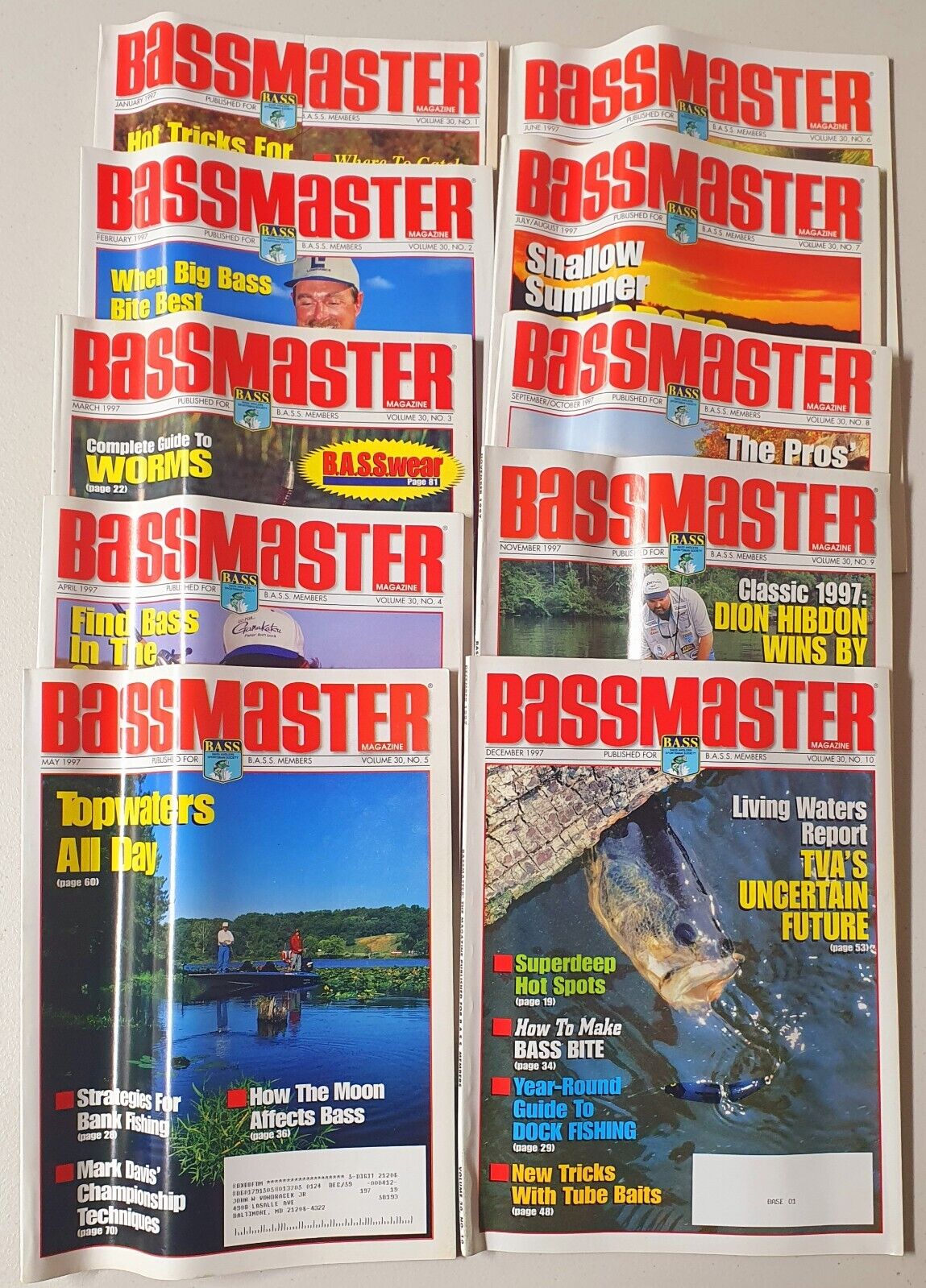 Bass Master magazine Lot of 10 Jan-Dec (1997)