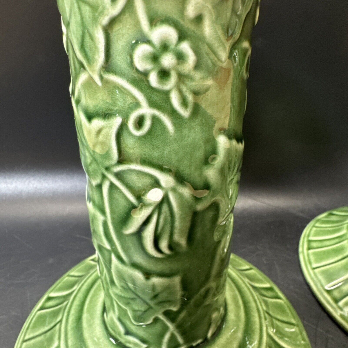 Lenox Summer Terrace Green Ivy Majolica Candlestick Holder/ Lot 2