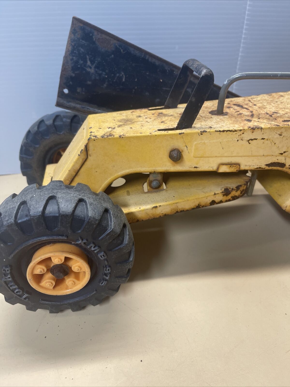 Tonka Mighty 2 Blade Grader Orange 1970's Pressed Steel