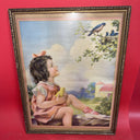 Vintage art Girl Birds house Flowers, by Mabel Rollings Harris Lot 2