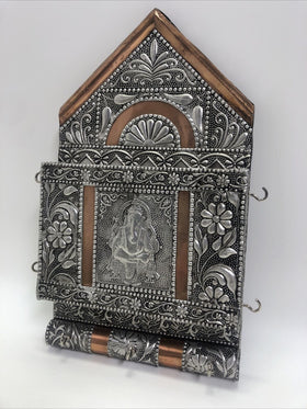 Hammered Metal Hanging Key Case w/ Elephant God Ganesh