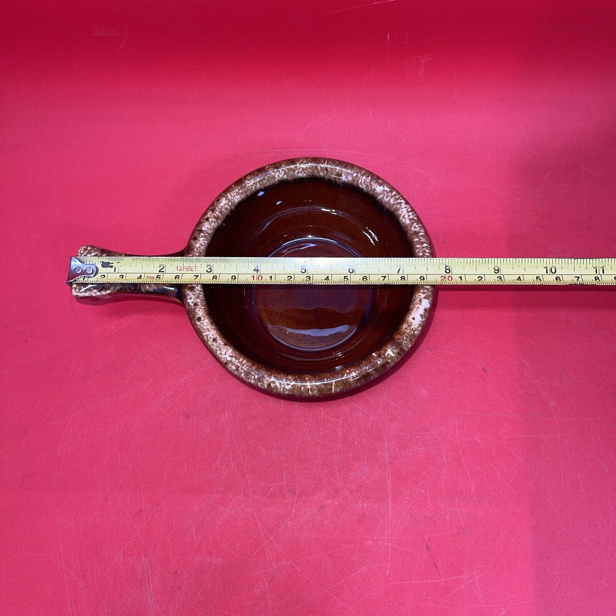 2 Vintage HULL USA Onion Soup Bowl with Brown Handle and Ceramic Clay Handle