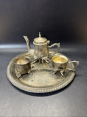 Tea Set Godinger Silver Art Individual Tea Pot/Creamer/ Sugar Bowl/Tray