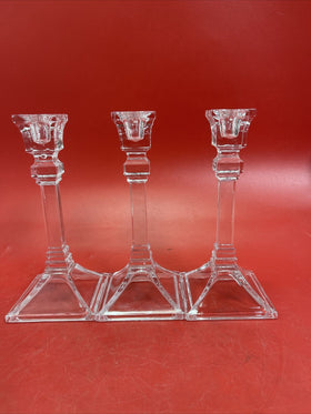 Set of (3) 8" Tall Square Base Glass Candle-stick Holders