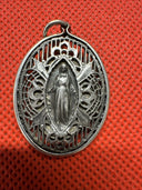 Vintage Sterling Silver Catholic Religious Caged Filigree Miraculous Medal