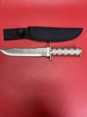 Knife with compartment in handle 8 1/2" blade and Saw type blade on the spine