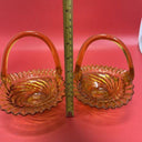 Amber glass basket ruffle edge swirl tiny chip set 2